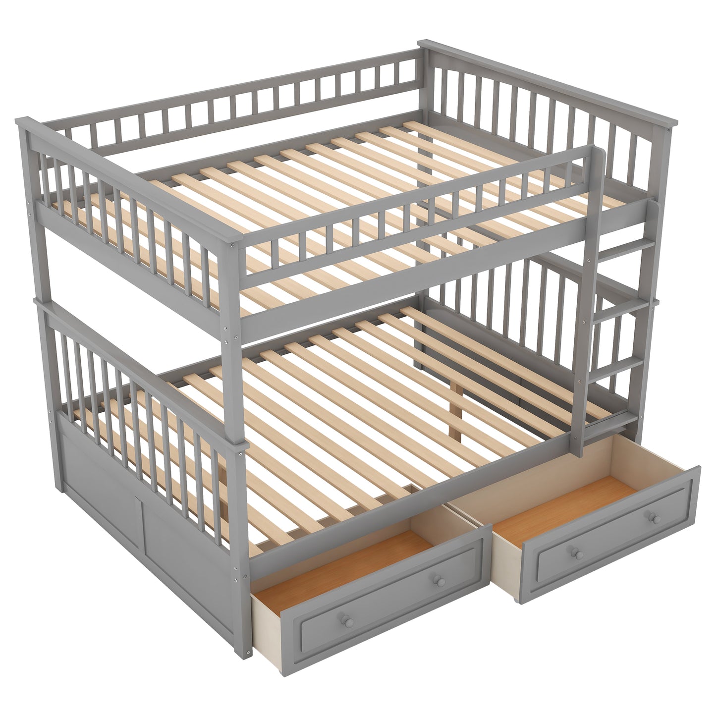 Gray Full over Full Bunk Bed with Drawers and Convertible Design