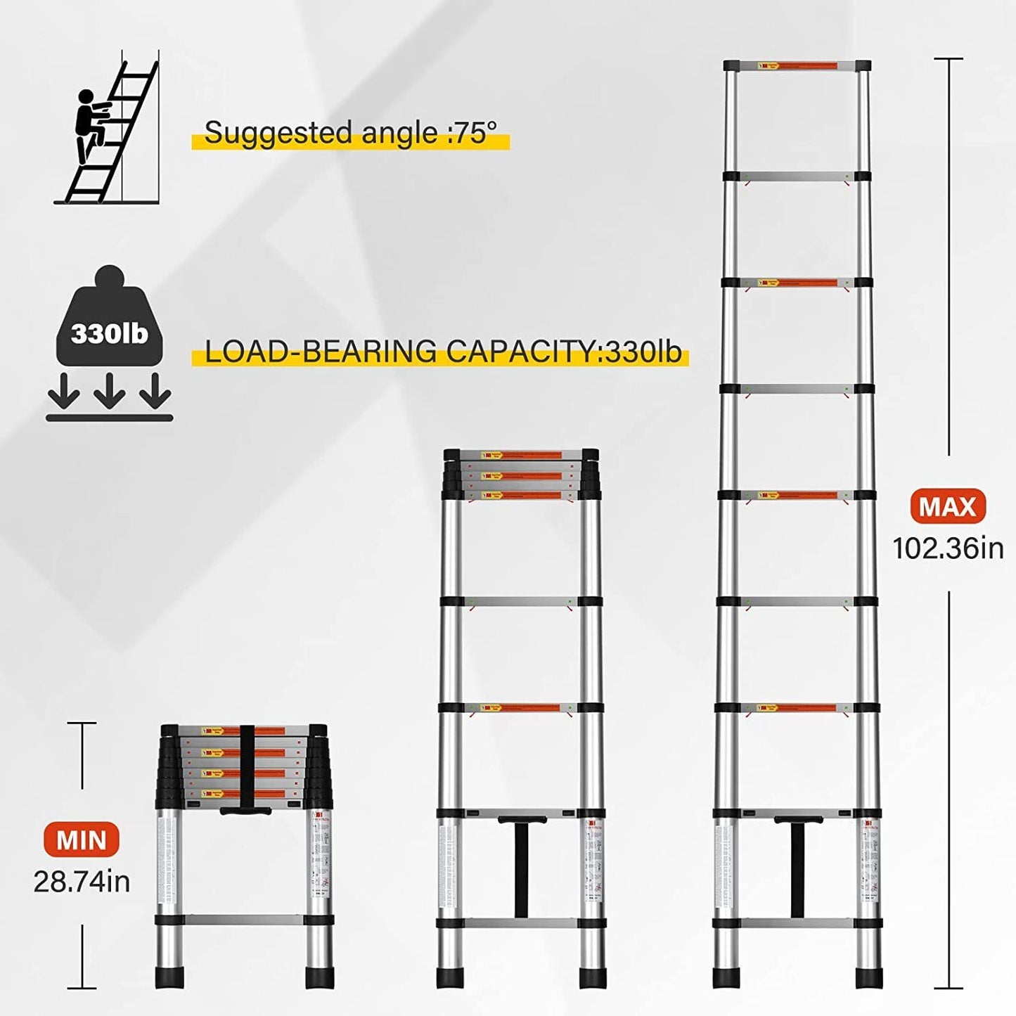 Simple Deluxe Telescoping Ladder 8.5FT Aluminum One-Button Retraction Extension System for Indoor and Outdoor Use, 330lb Load Capacity, (HILADRTELESCOPIC102)