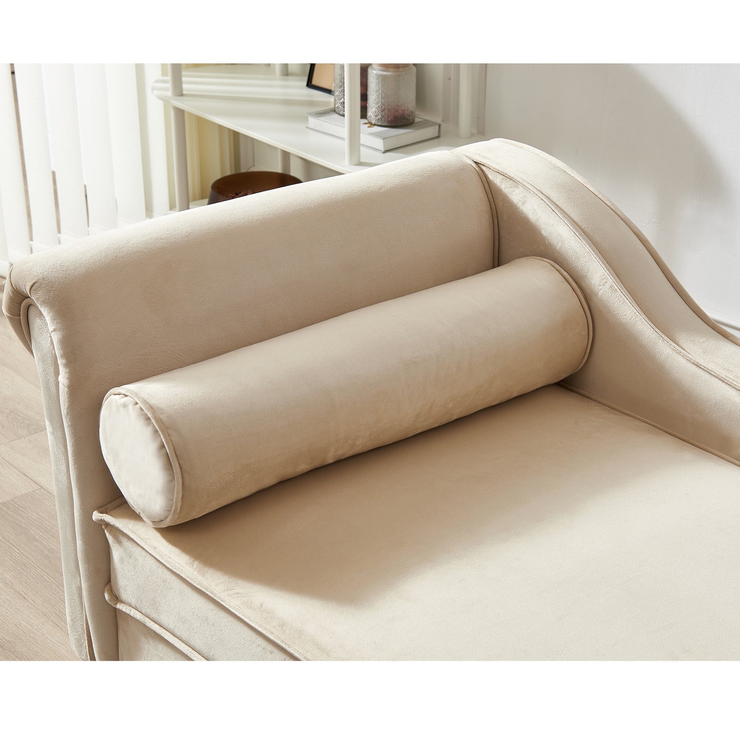 Modern Upholstery Chaise Lounge Chair with Storage Velvet (Beige)