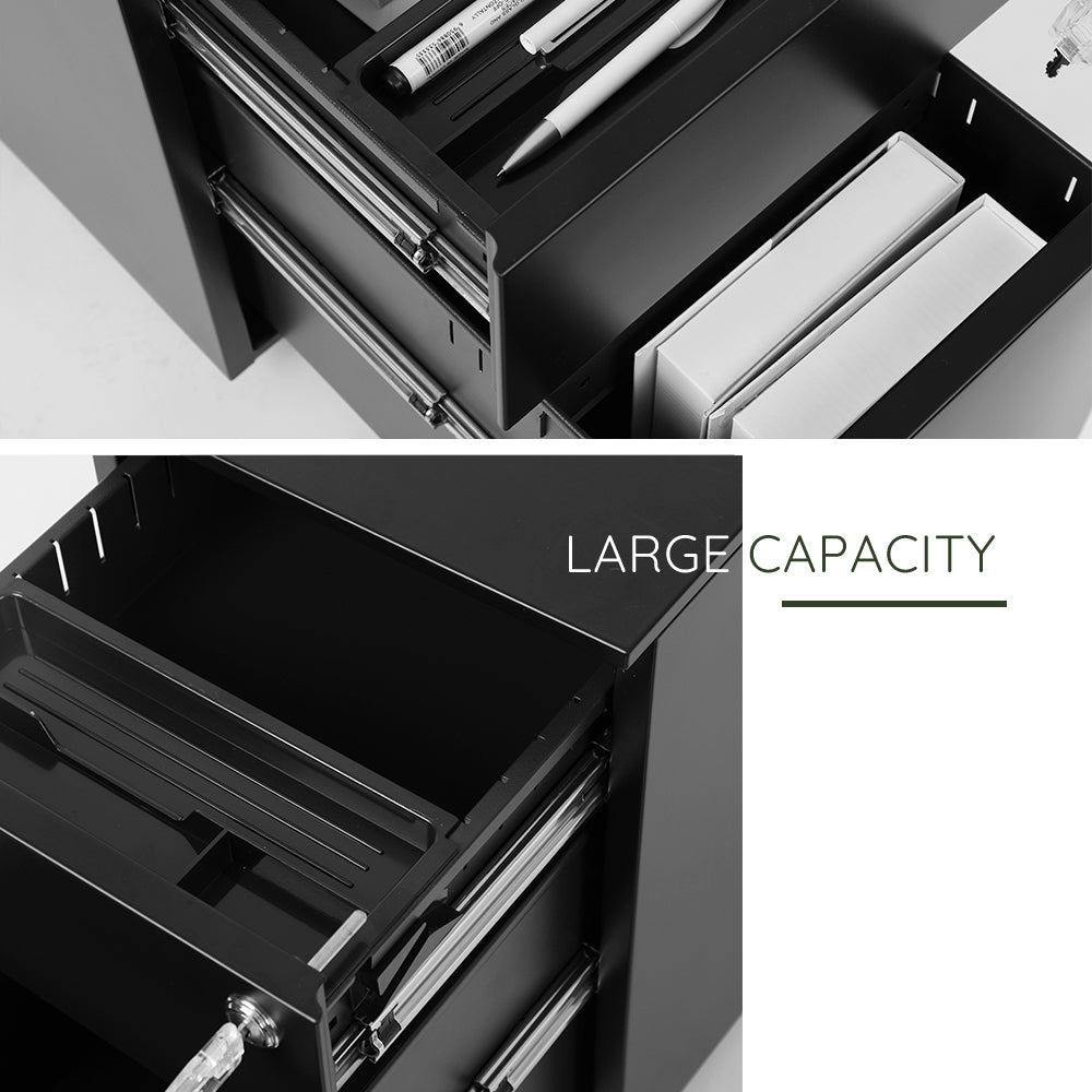 2-Drawer Mobile Filing Cabinet with Lock, Fully Assembled, Black