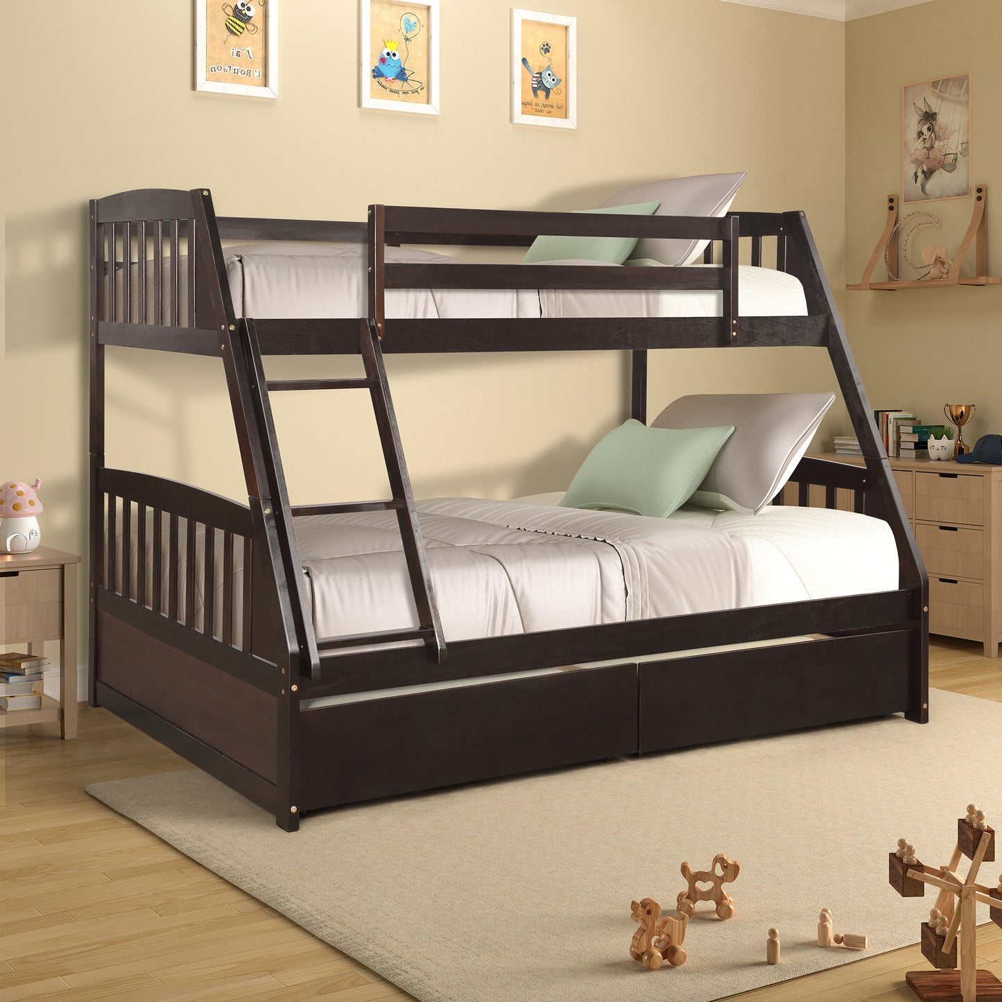 Espresso Twin Over Full Bunk Bed with Storage Drawers