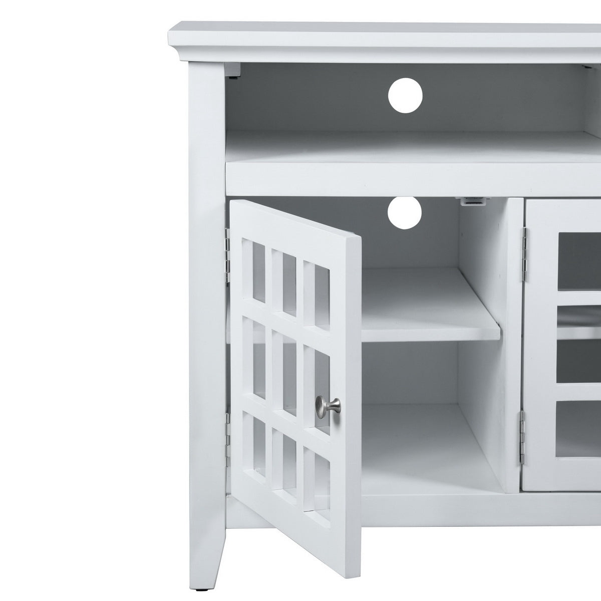 White Coastal TV Stand with 3-Door Cabinet