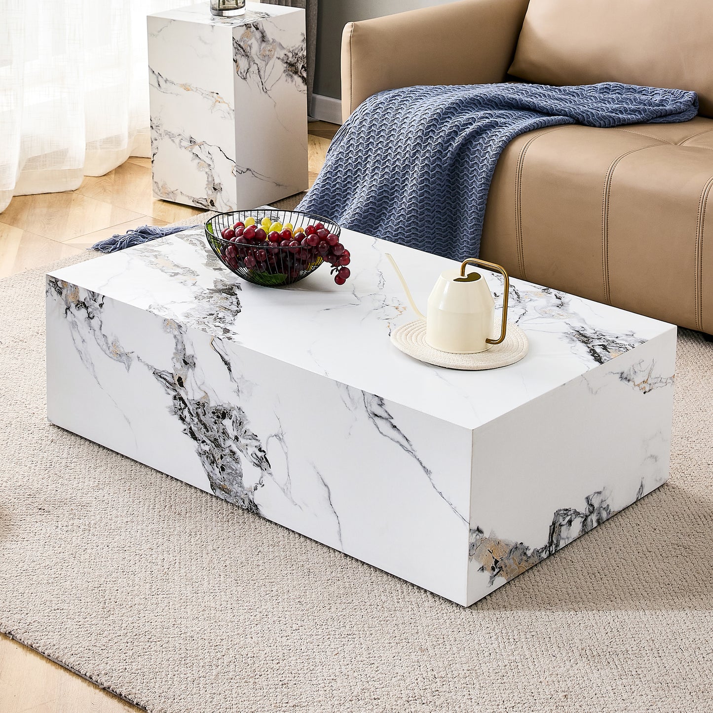 Modern 3 Piece Marble Pattern Coffee Table Set