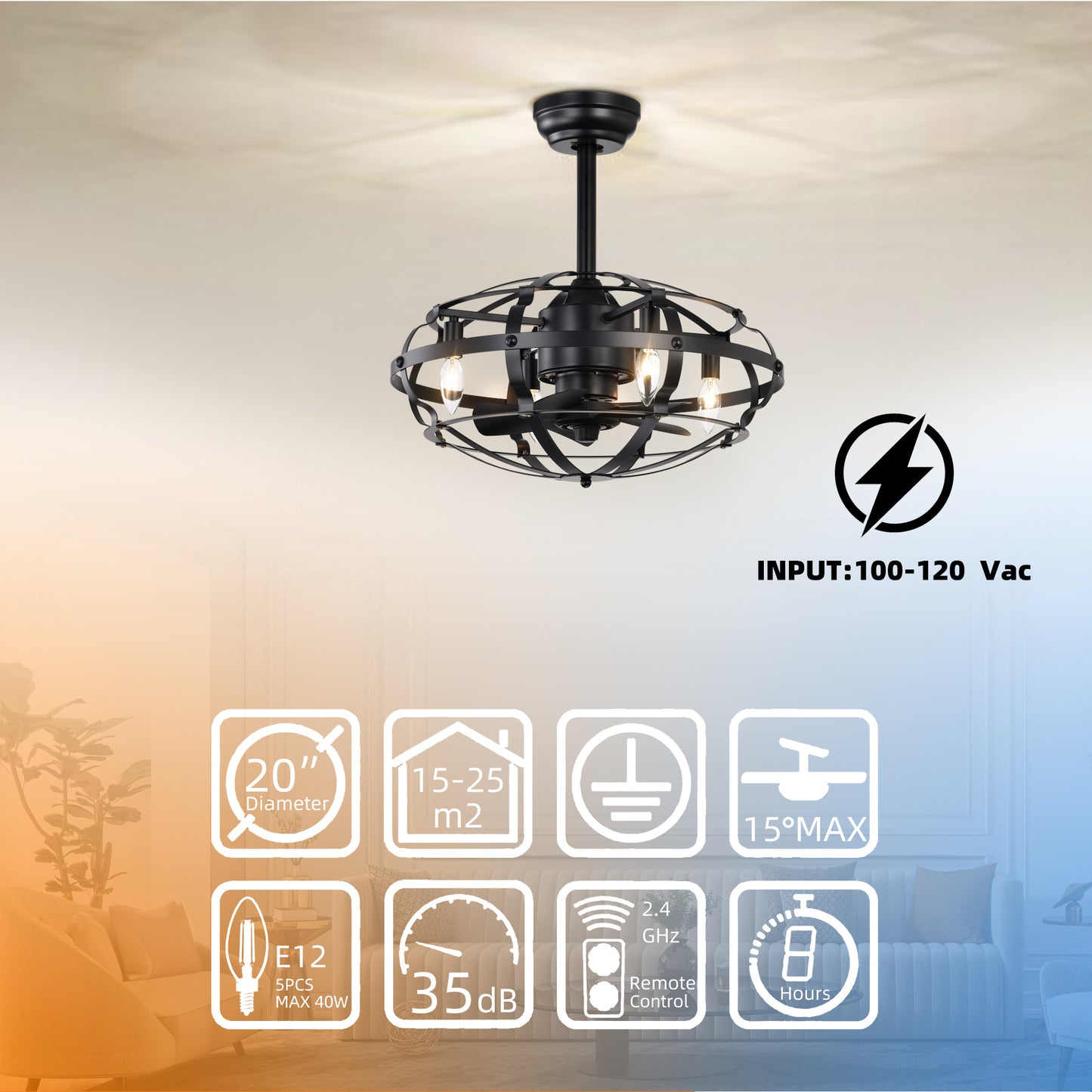 Bladeless Industrial Ceiling Fan with Reversible Motor and Remote Control