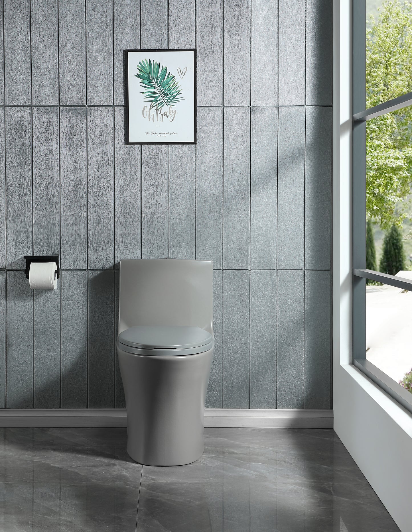 15 1/8 Inch 1.1/1.6 GPF Dual Flush 1-Piece Elongated Toilet with Soft-Close Seat - Light Grey 23T02-LG