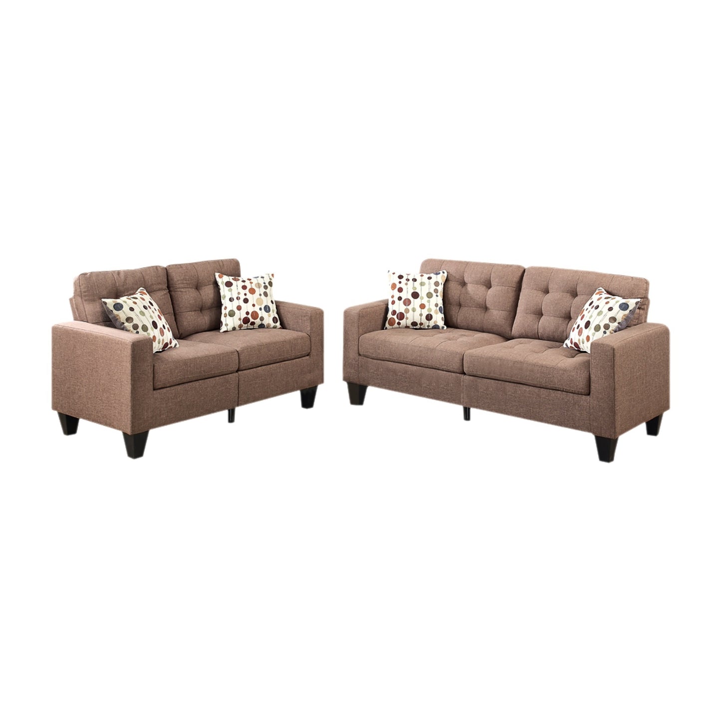 Living Room Furniture 2pc Sofa Set Light Coffee Polyfiber Tufted Sofa Loveseat w Pillows Cushion Couch Solid pine