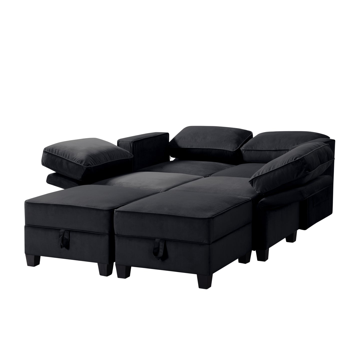 Black Velvet Symmetrical Modular Sectional Sofa with Ottoman - 116'' Square Arm (W223S00399)