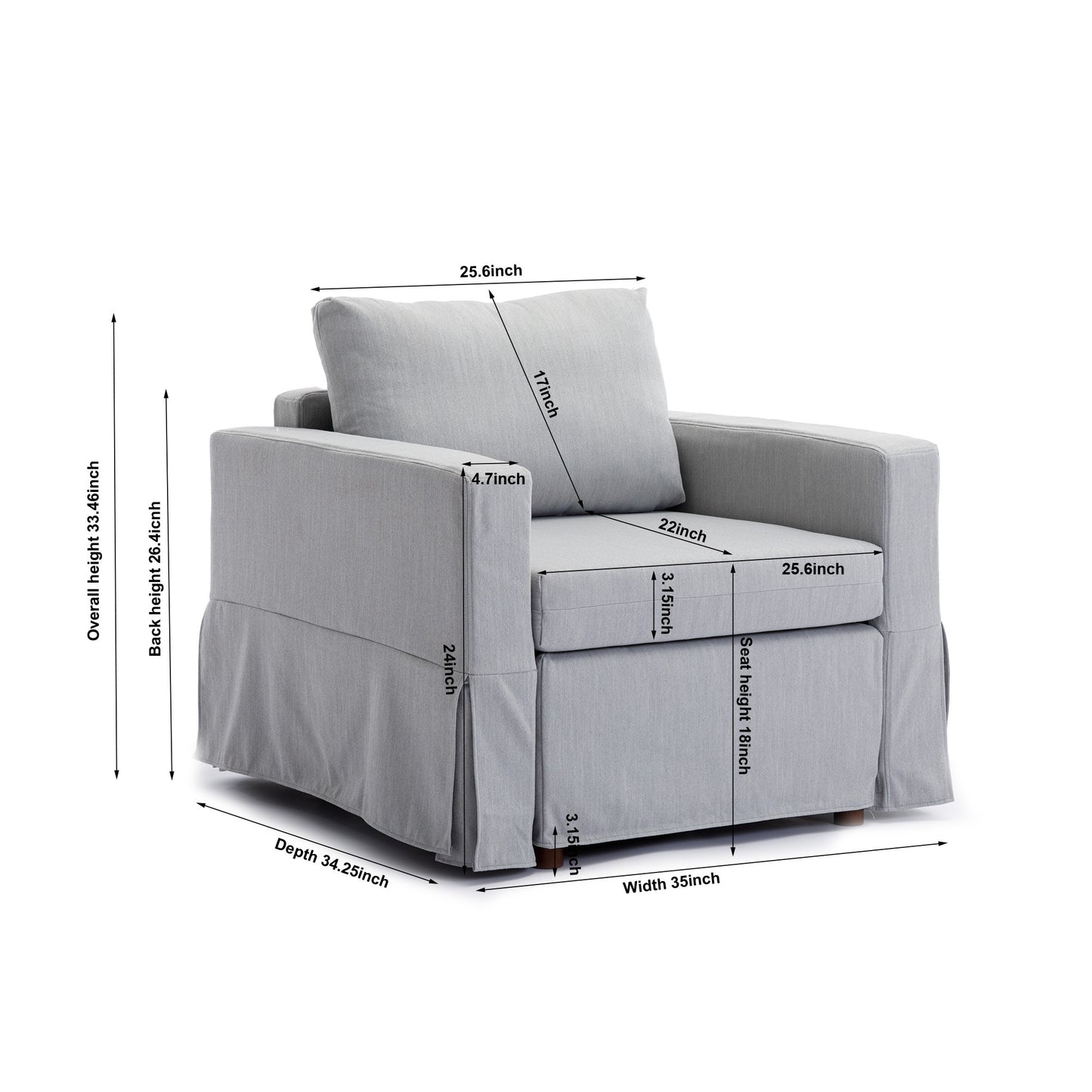 Single Seat Module Sofa Sectional Couch Seat Cushion and Back Cushion Removable and Washable,Light Grey