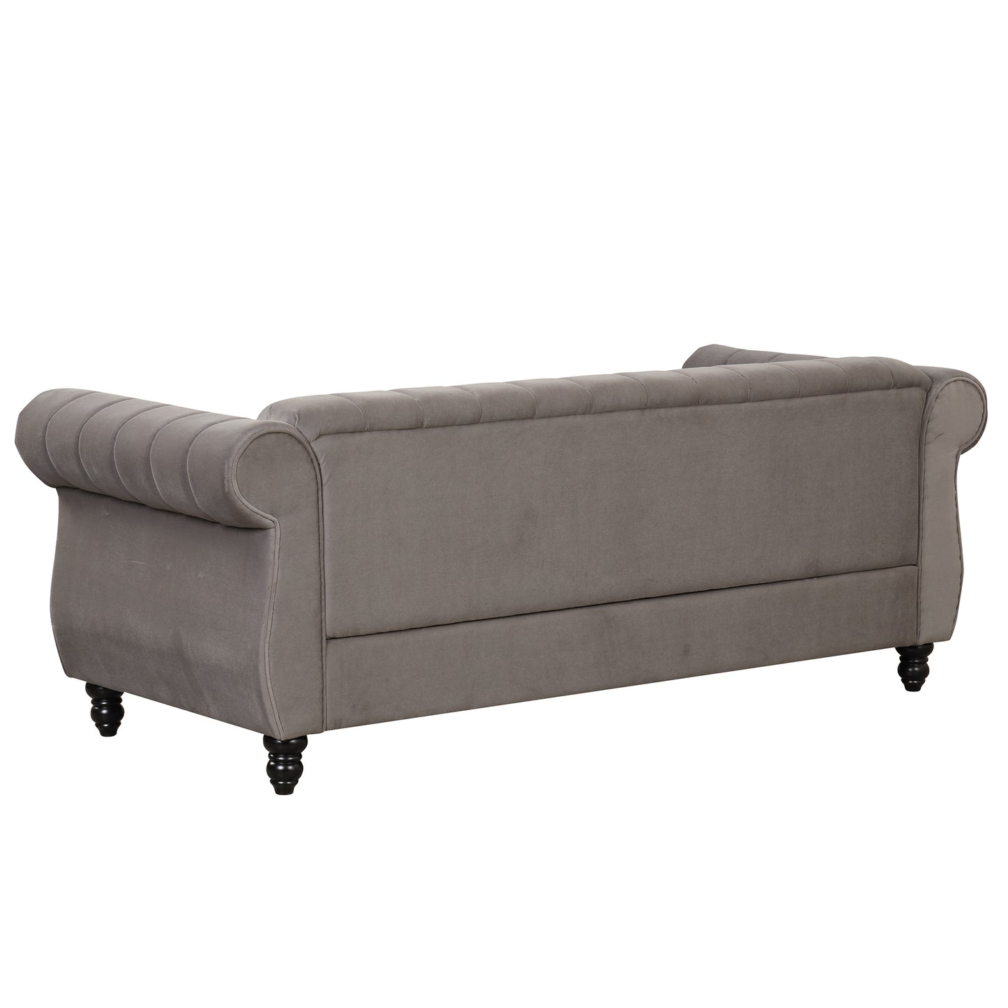 Contemporary Gray Upholstered Sofa with Buttoned Tufted Backrest and Solid Wood Legs