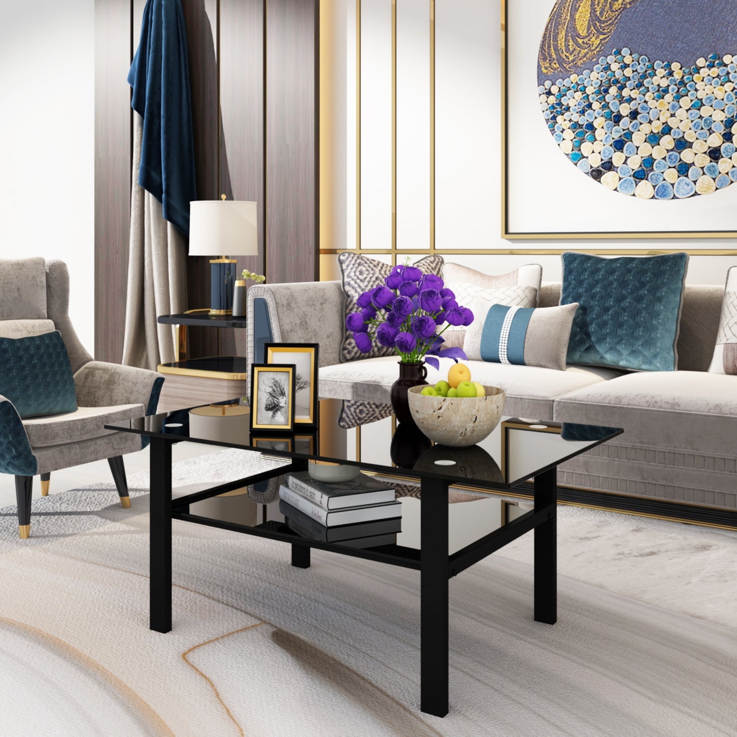 Contemporary Black Glass Coffee Table with Sleek Design and Versatility