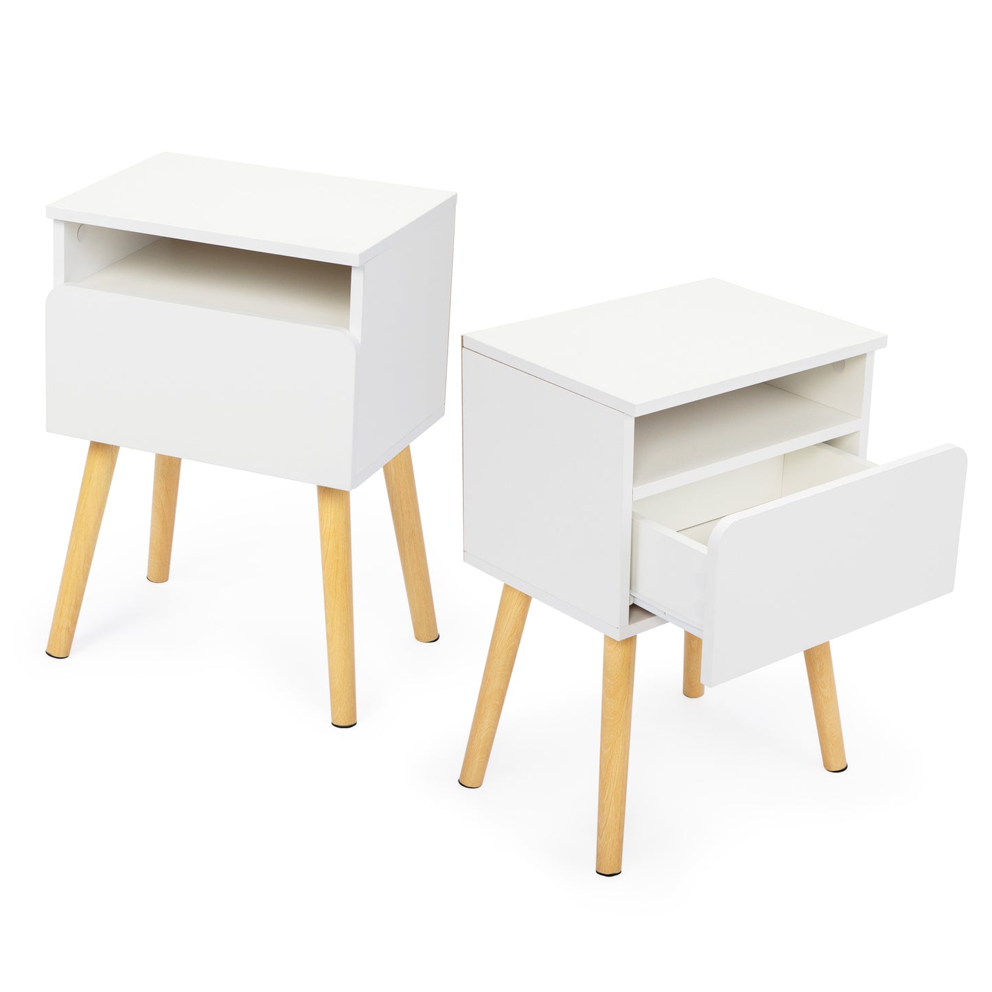 2-piece modern bedside table, bedroom coffee table with drawers, shelves, living room bedside furniture, white