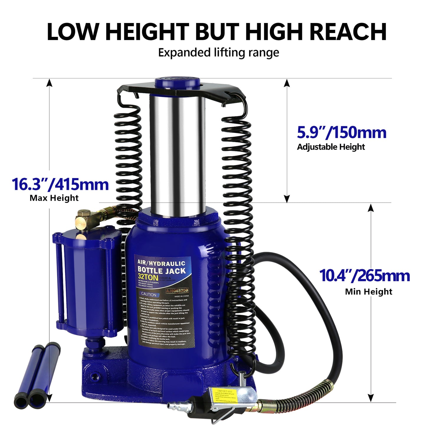 32 Ton Air Hydraulic Bottle Jack - Heavy Duty Truck RV Repair Tool