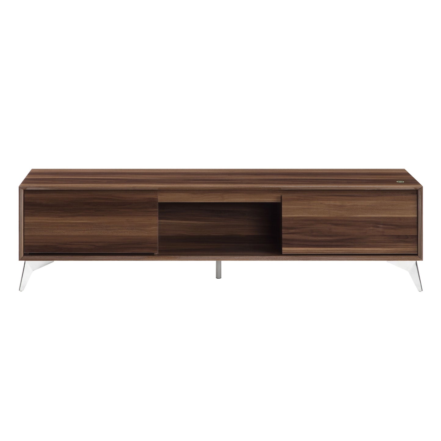 Sleek LED TV Stand with Walnut & Chrome Finish