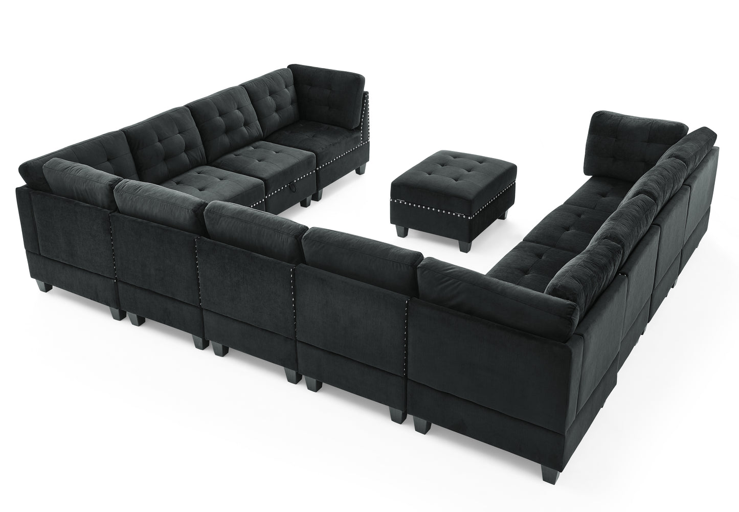 Customizable Black Velvet Modular Sectional Sofa with Bonus Storage and Copper Accents