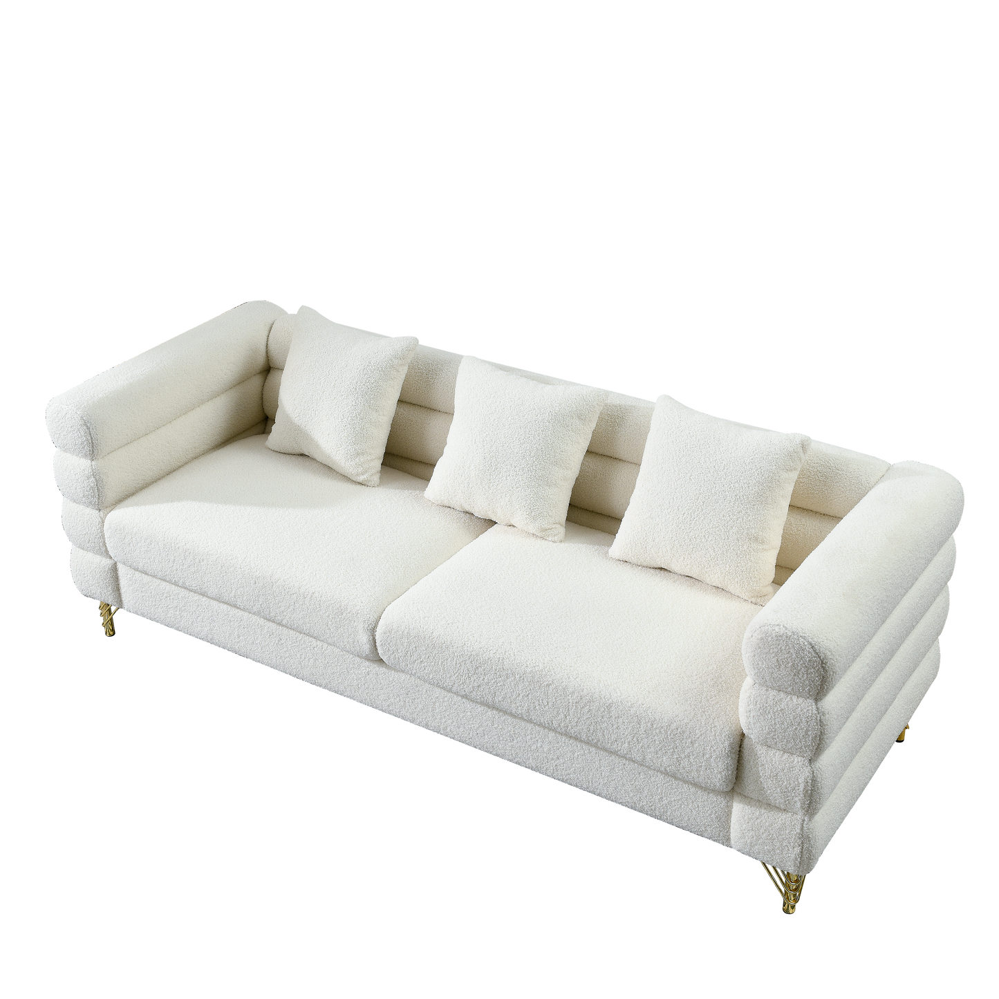 3-seater and 3-seater Combination Sofa in White Teddy (Ivory) with Streamline Modern Design