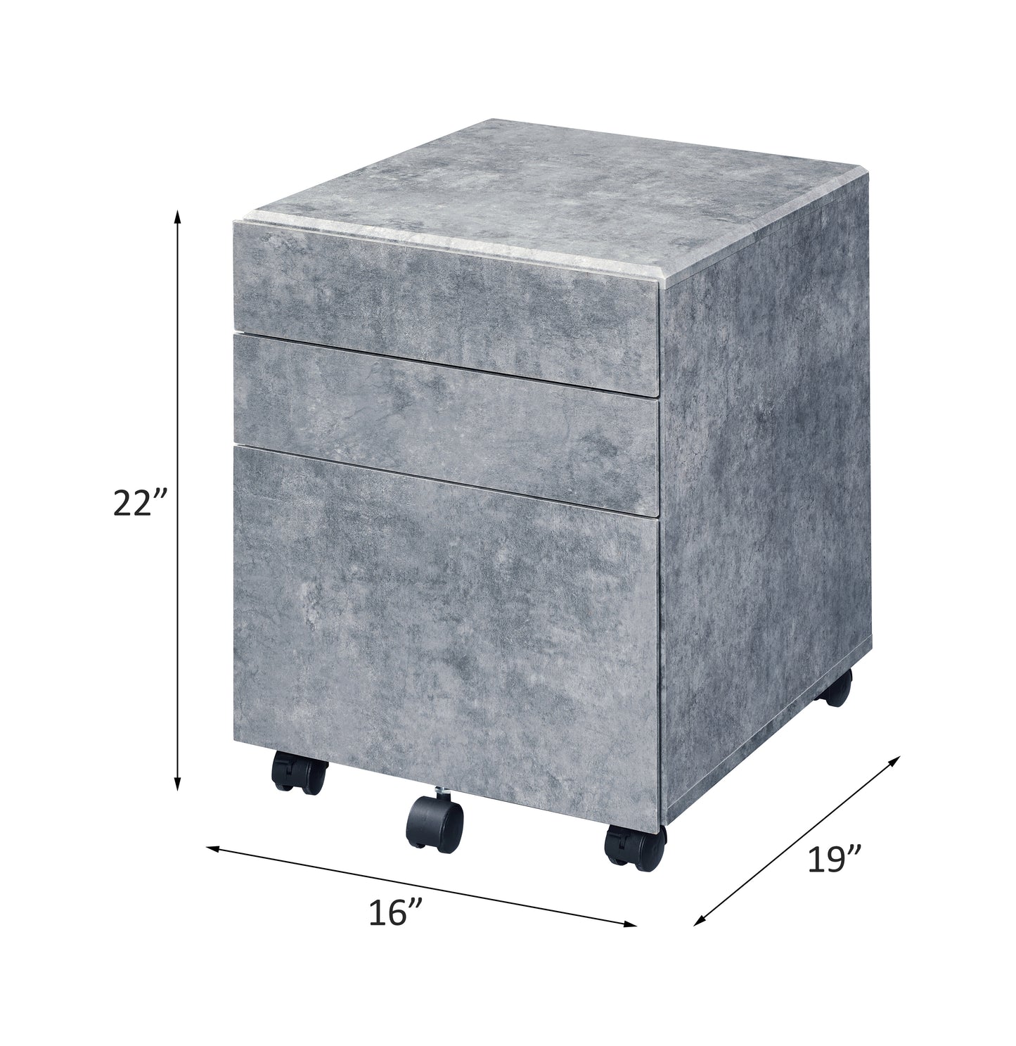 Jurgen 3-Drawer Faux Concrete and Silver File Cabinet