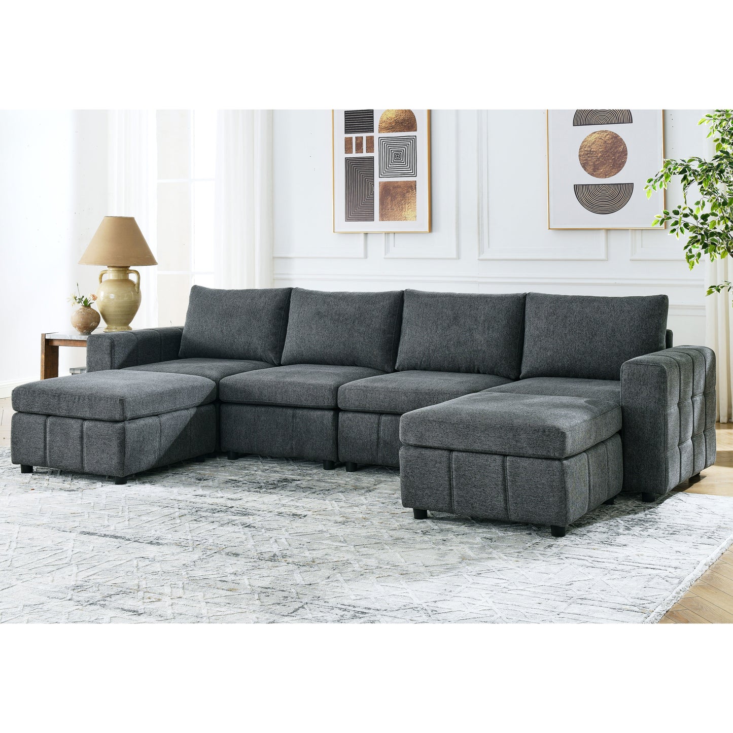 U-Shaped Modular Sectional Sofa Set with Ottoman, 4-Seater for Stylish Living Room Apartments