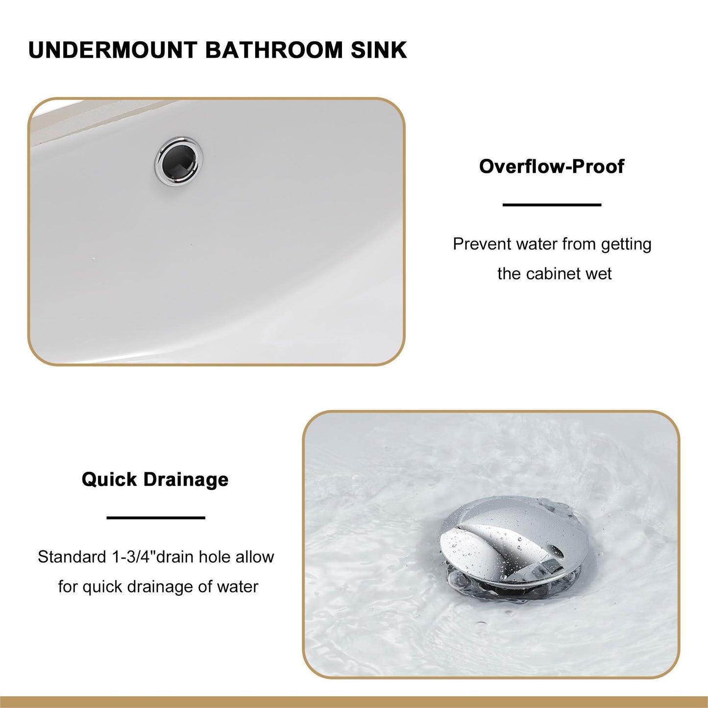 18.5"x13.5" White Ceramic Rectangular Undermount Bathroom Sink with Overflow