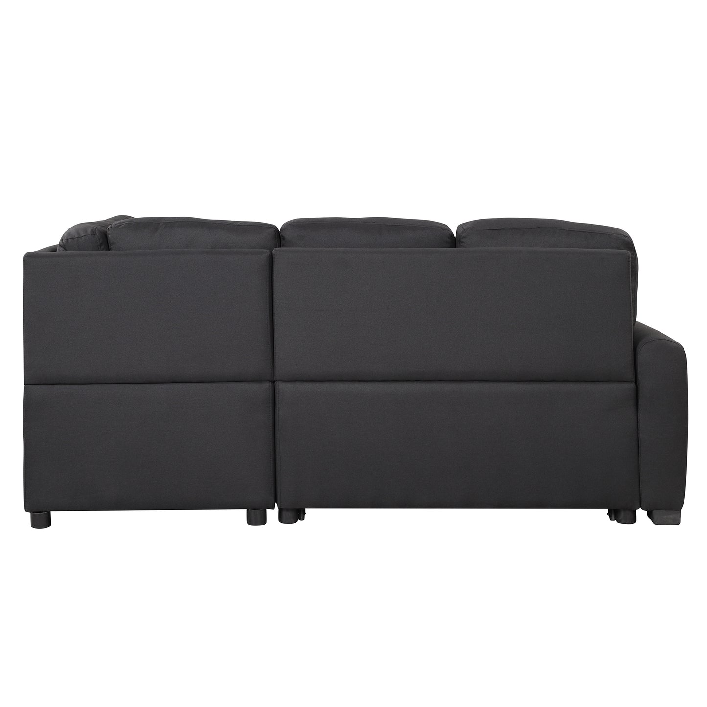 Sleeper Sectional Sofa with USB Charging Port and Plug Outlet, Pull-Out Bed with 3 Pillows, L-Shape Chaise for Small Living Spaces, Black