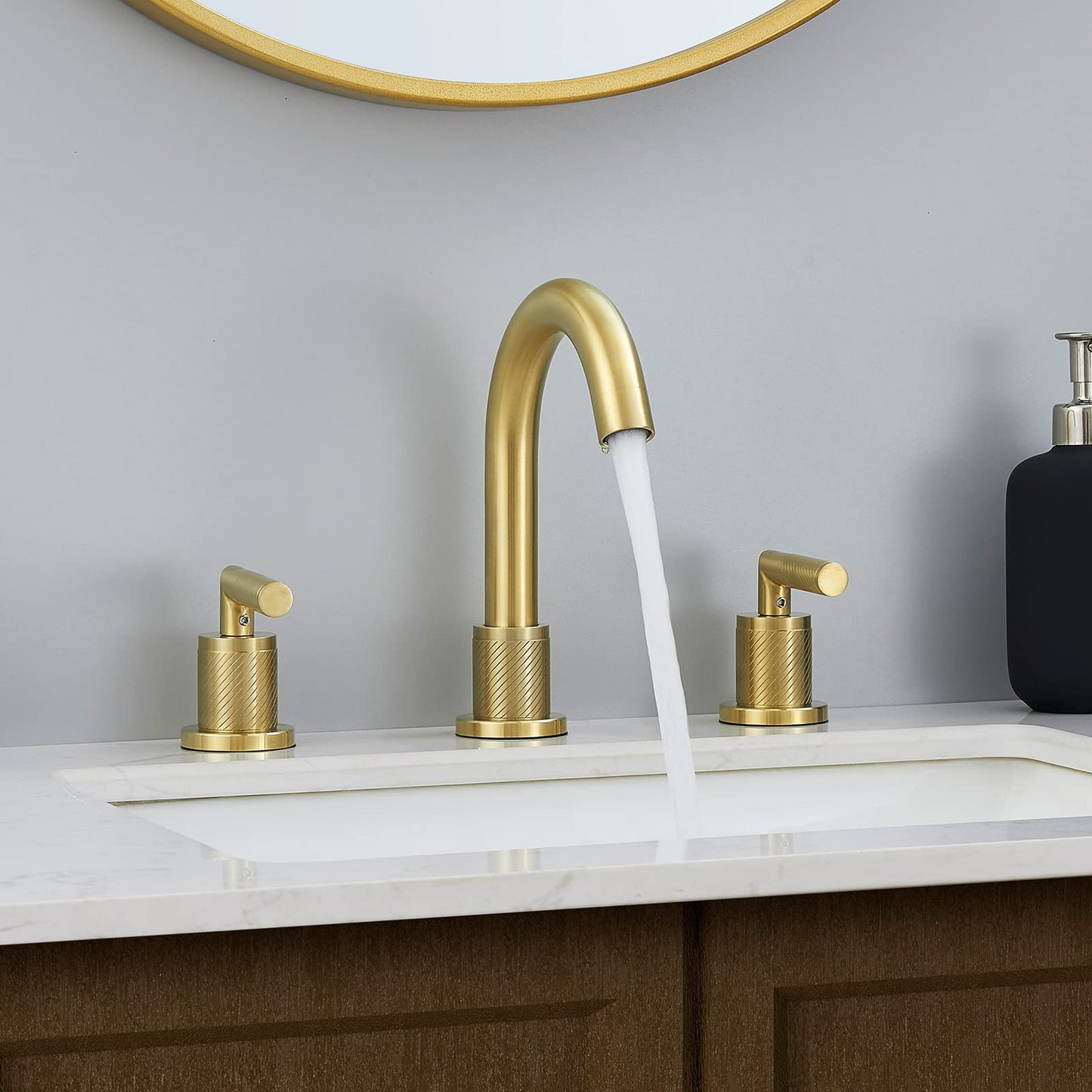 Luxury Brushed Gold Bathroom Faucet with Double Handle Configuration