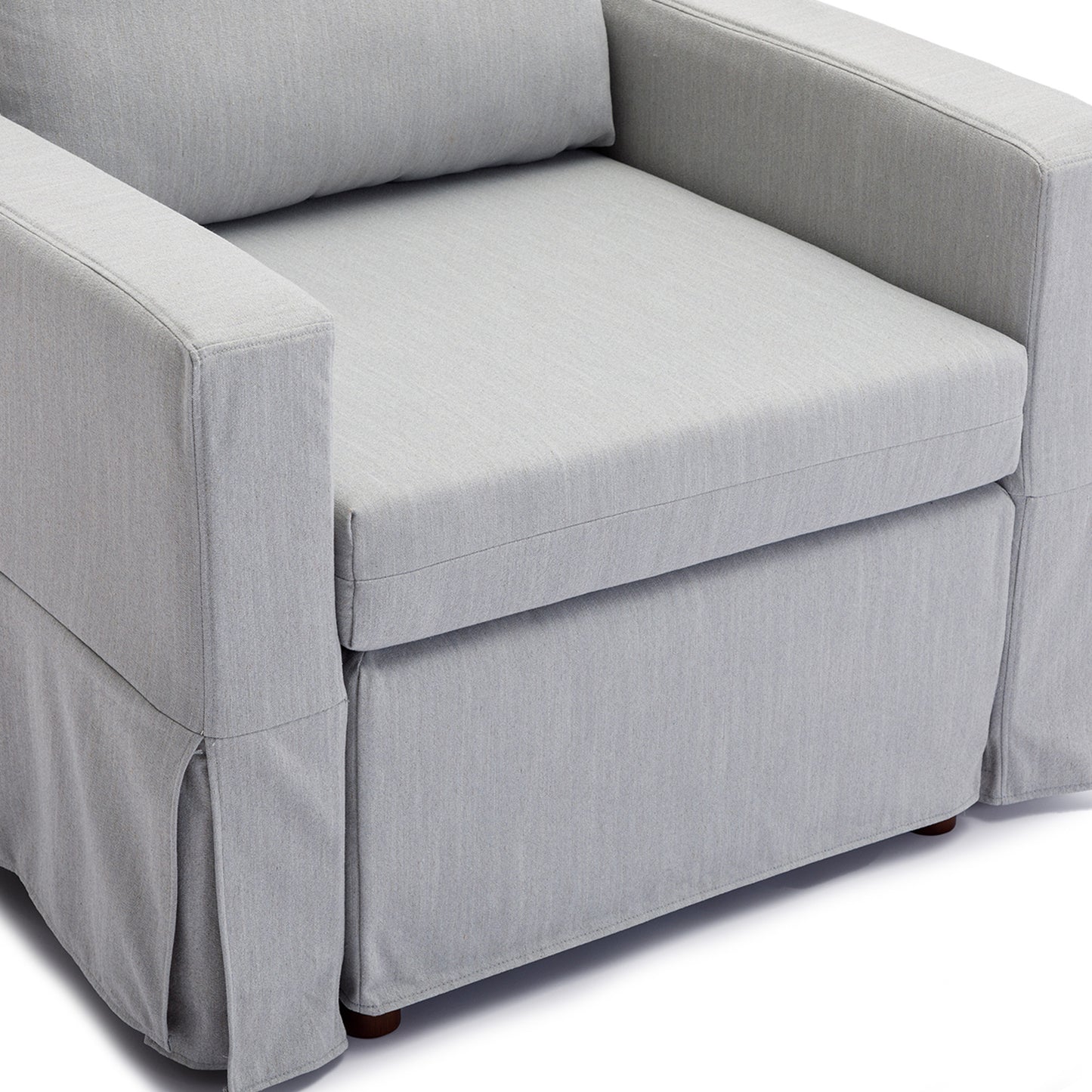 Modular Linen Sectional Sofa Set with Ottomans in Light Grey