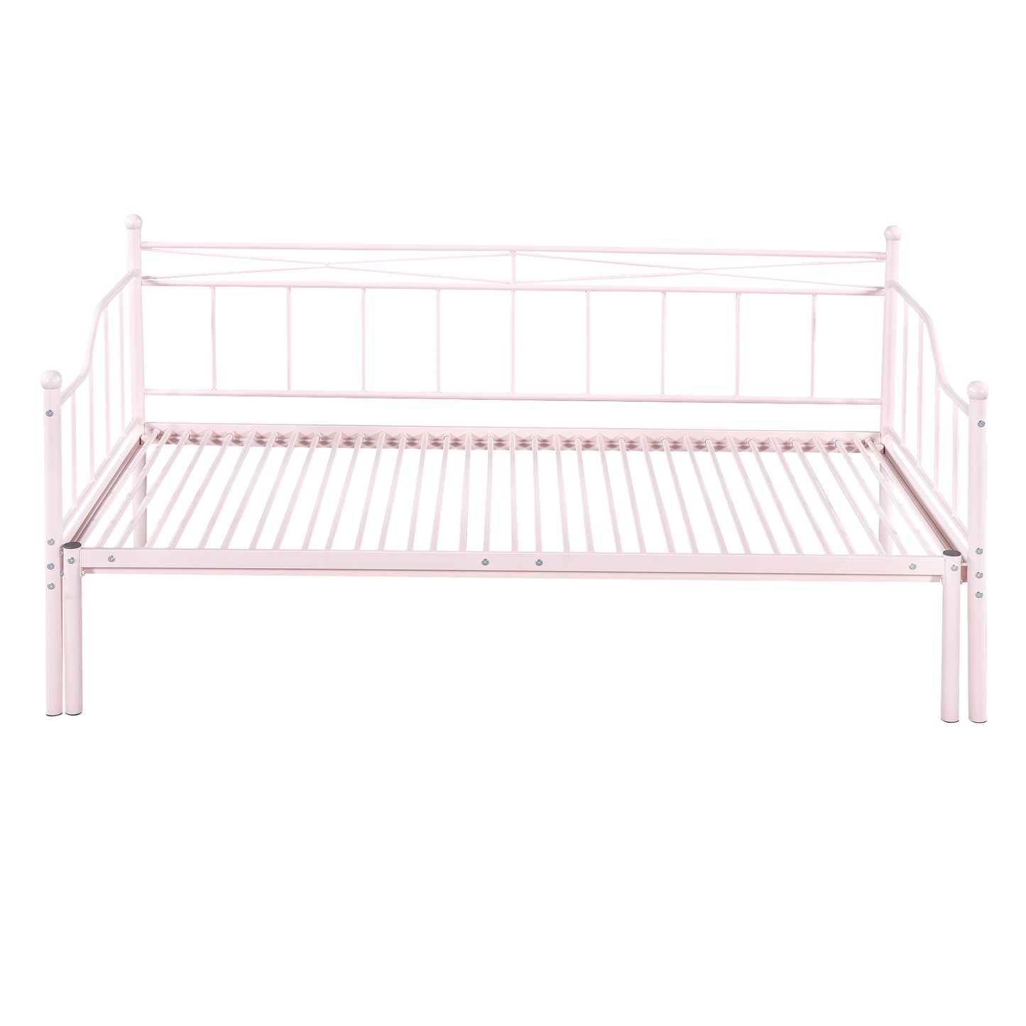 Twin Size Metal Daybed with Trundle, Daybed with Slat No Box required Pink