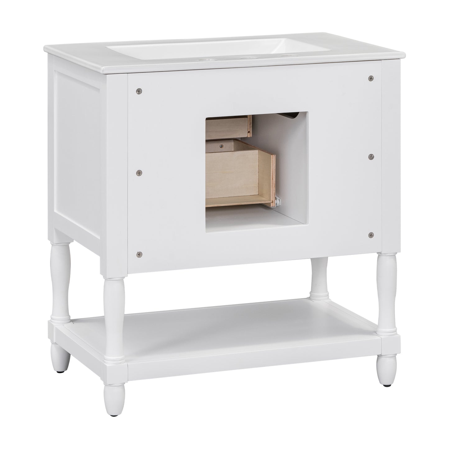 30" Bathroom Vanity with Sink Top, Bathroom Vanity Cabinet with Two Doors and Two Drawers, Solid Wood Frame, One Package, White