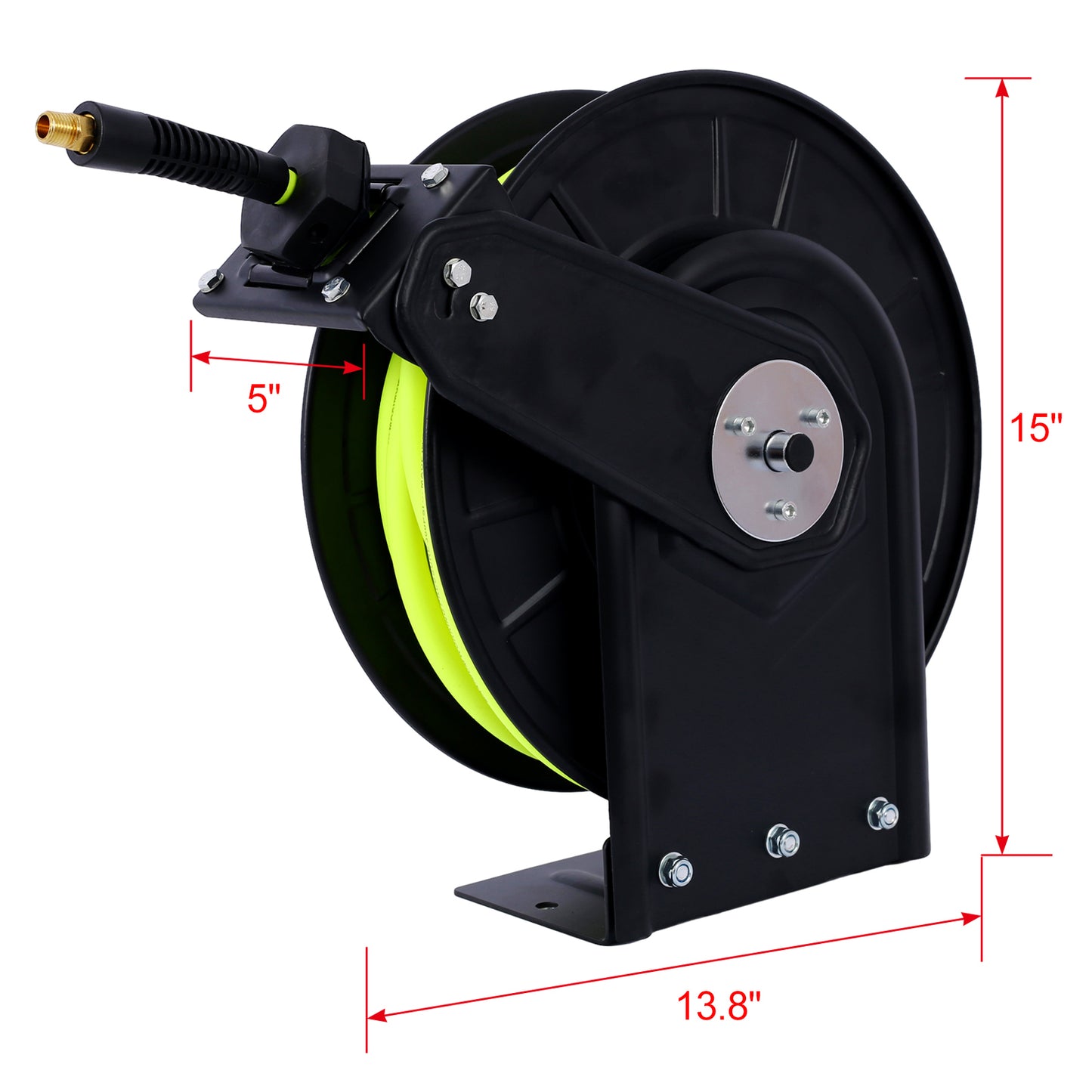 Retractable Air Hose Reel With 3/8" Inch x 50' Ft,Heavy Duty Steel Hose Reel Auto Rewind Pneumatic,Industrial Grade Rubber Hose,300 PSI,Black