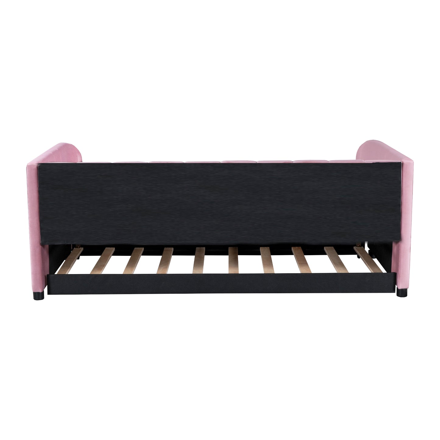 Twin Size Upholstered Daybed with Ergonomic Design Backrest and Trundle, Pink