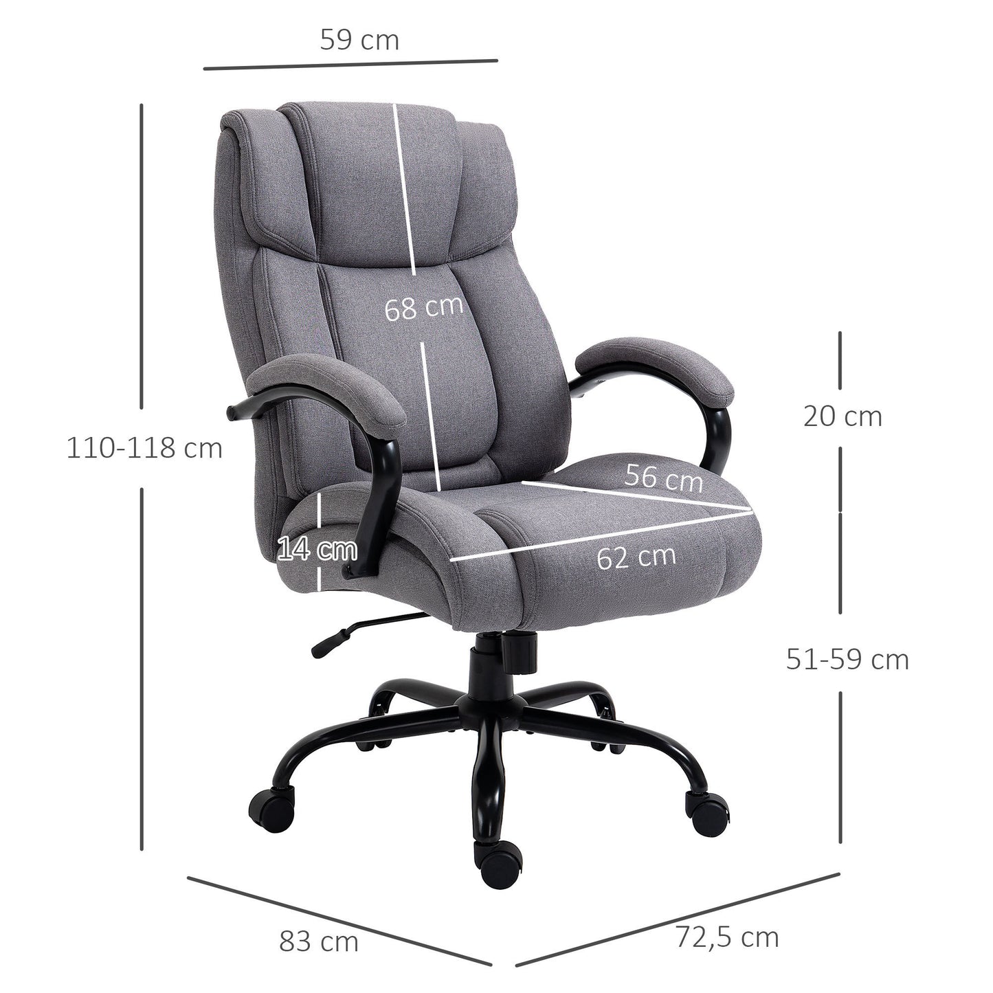 Vinsetto High Back Big and Tall Executive Office Chair 484lbs with Wide Seat, Computer Desk Chair with Linen Fabric, Adjustable Height, Swivel Wheels, Light Grey