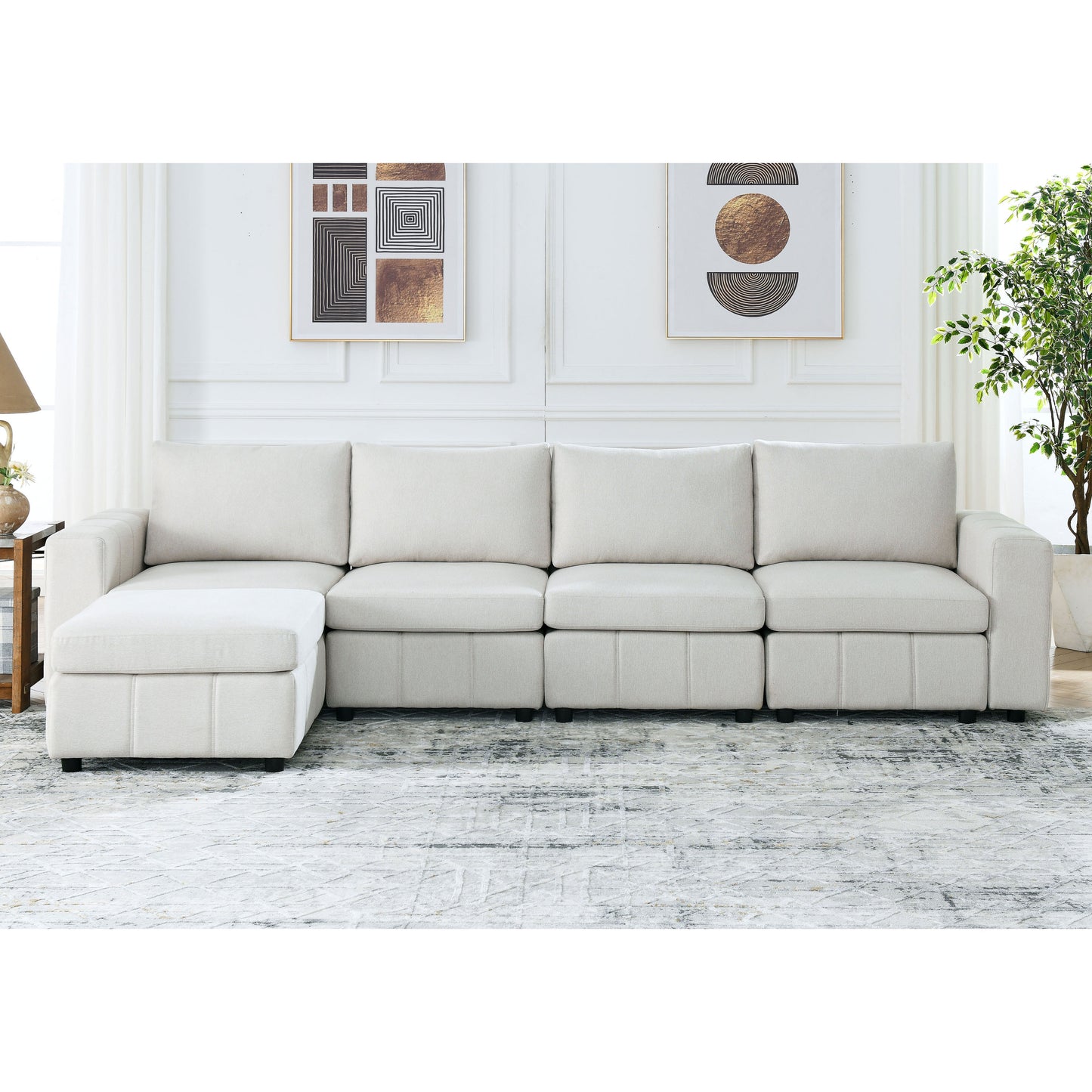 Modular L-Shaped Sectional Sofa with Ottoman for Modern Living Spaces.