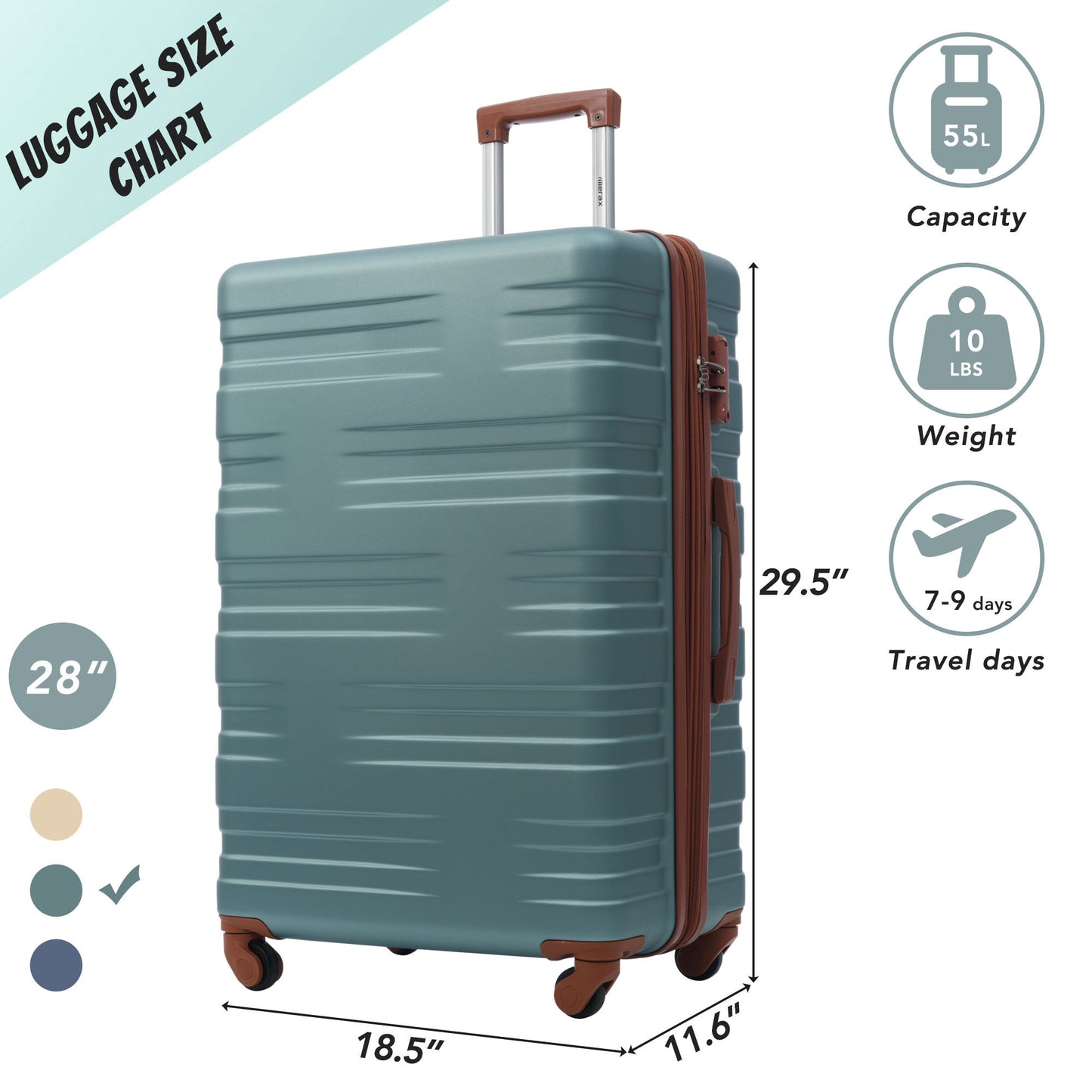 Luggage with TSA Lock Spinner Wheels Hardside Expandable Luggage Travel Suitcase Carry on Luggage ABS 28"