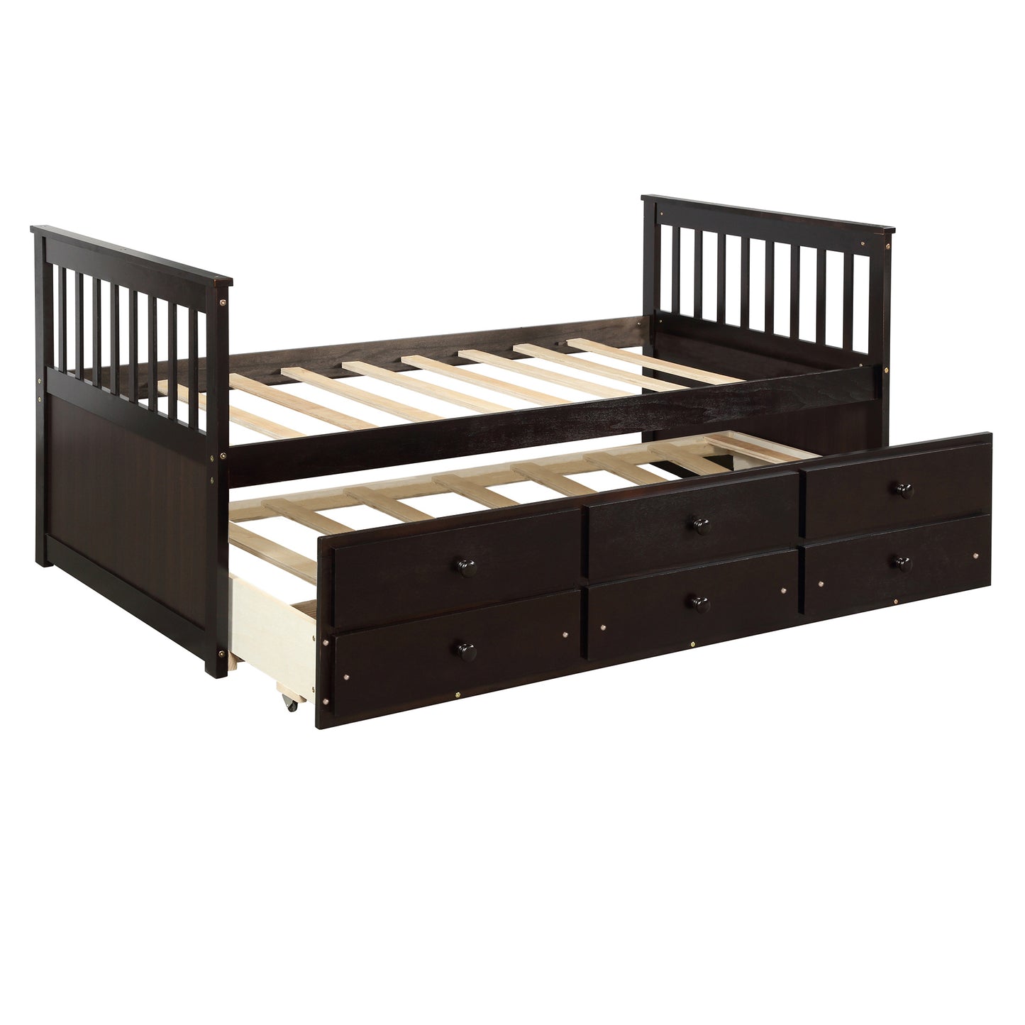 Captain's Bed Twin Daybed with Trundle Bed and Storage Drawers, Espresso