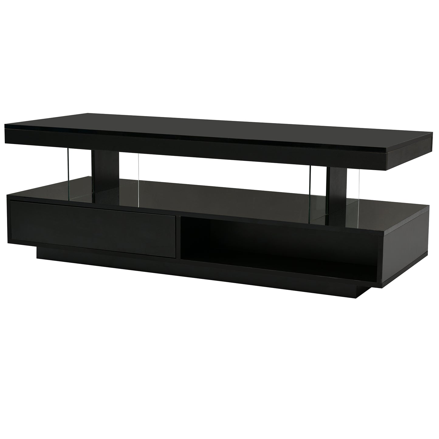 Modern Black LED Coffee Table with Storage and Display Shelves