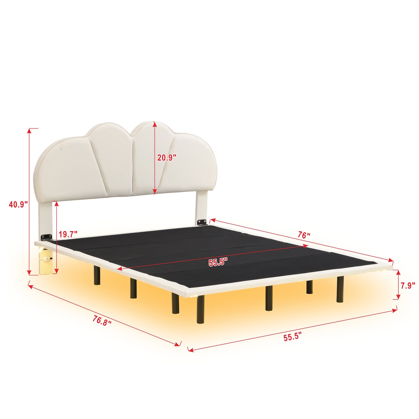 Full Size Upholstery LED Floating Bed with PU Leather Headboard and Support Legs,Beige