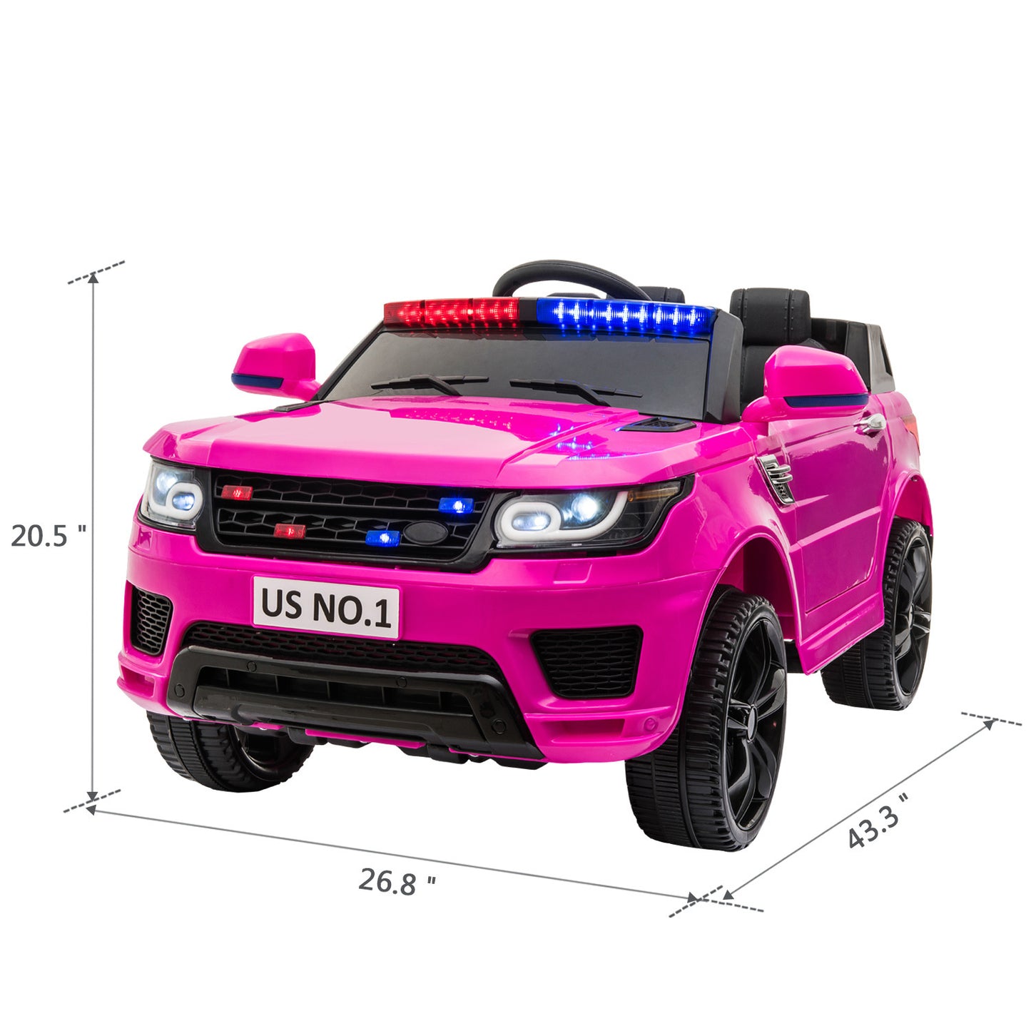 12V Kids Ride-On SUV Cop Car with Remote Control and Siren Sounds - Rose Red