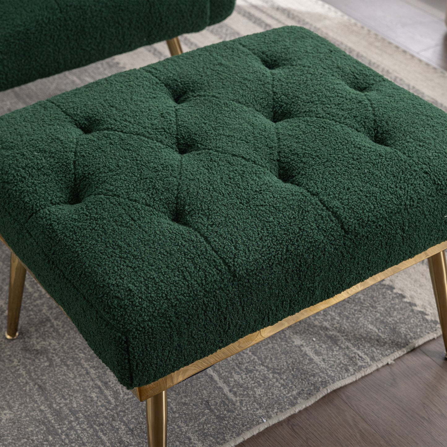 Green Tufted Chaise Lounge Accent Chair with Adjustable Backrest and Ottoman