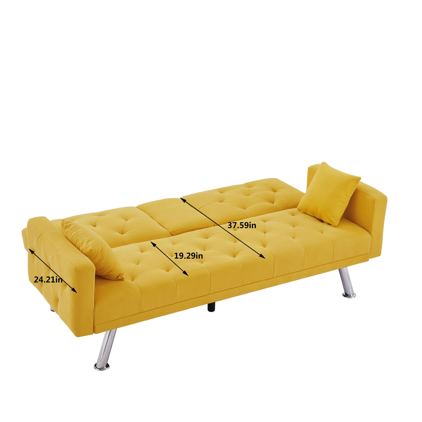 Square Arm Armrests, Yellow Linen Convertible Sofa and Daybed