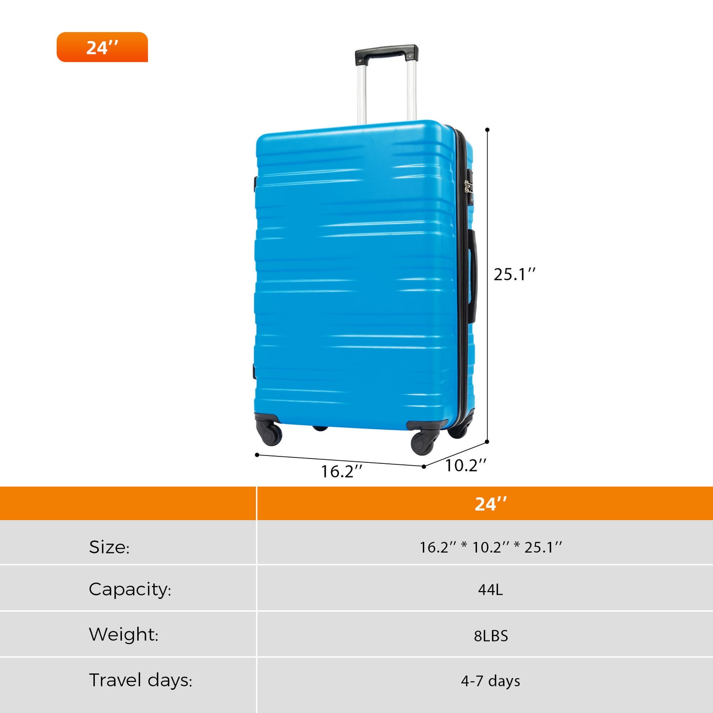 Luggage with TSA Lock Spinner Wheels Hardside Expandable Luggage Travel Suitcase Carry on Luggage ABS 24"