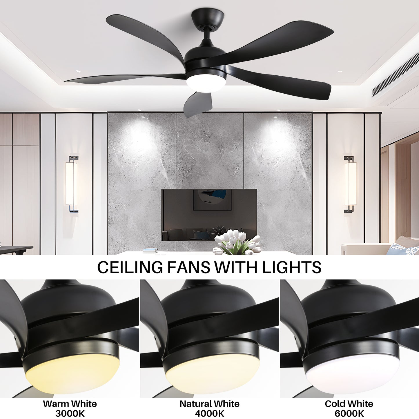 52 Inch Quiet DC Motor Ceiling Fan with LED Lights and Remote Control