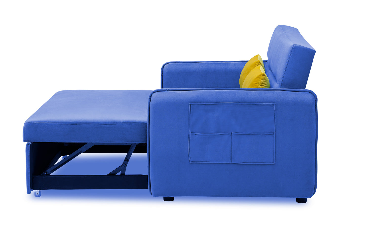 54 Blue Velvet Sofa with Pull Out Bed and Two Pillows - Perfect for Small Spaces