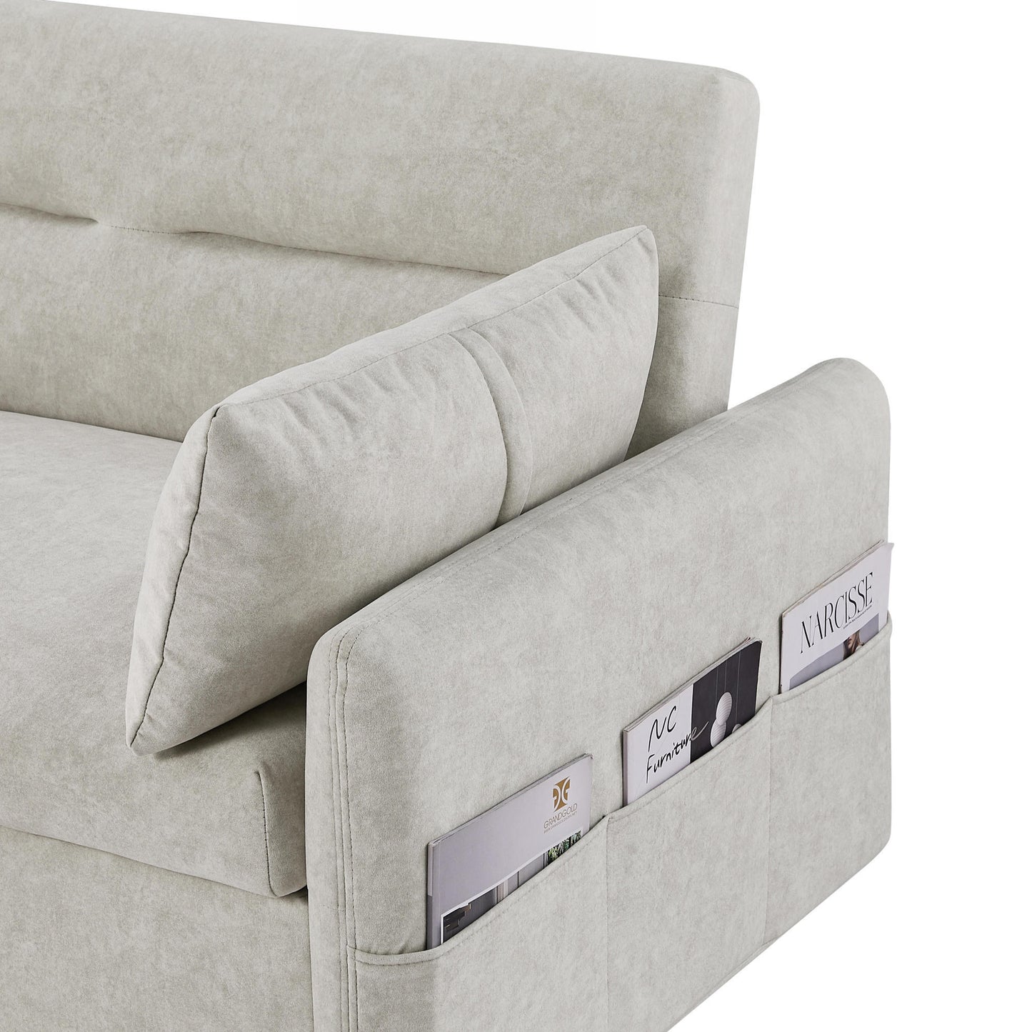 Adjustable Pull Out Sleep Sofa Bed Loveseat Couch with Storage Pockets, USB Ports, Beige