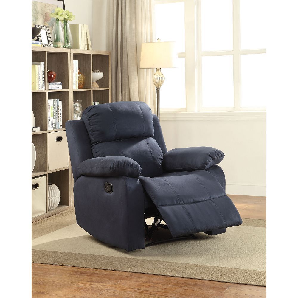 Blue Microfiber Motion Recliner with External Latch Handle