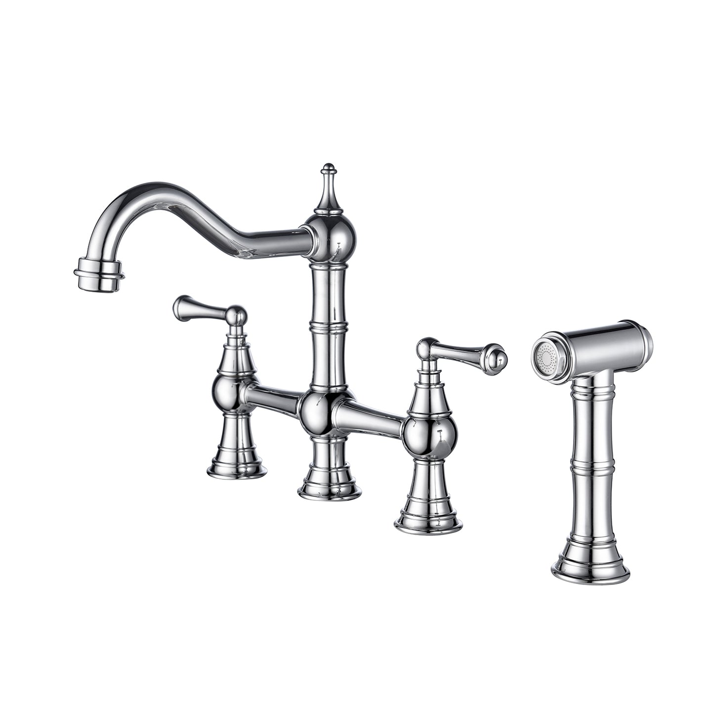 Bridge Dual Handles Kitchen Faucet With Pull-Out Side Spray in