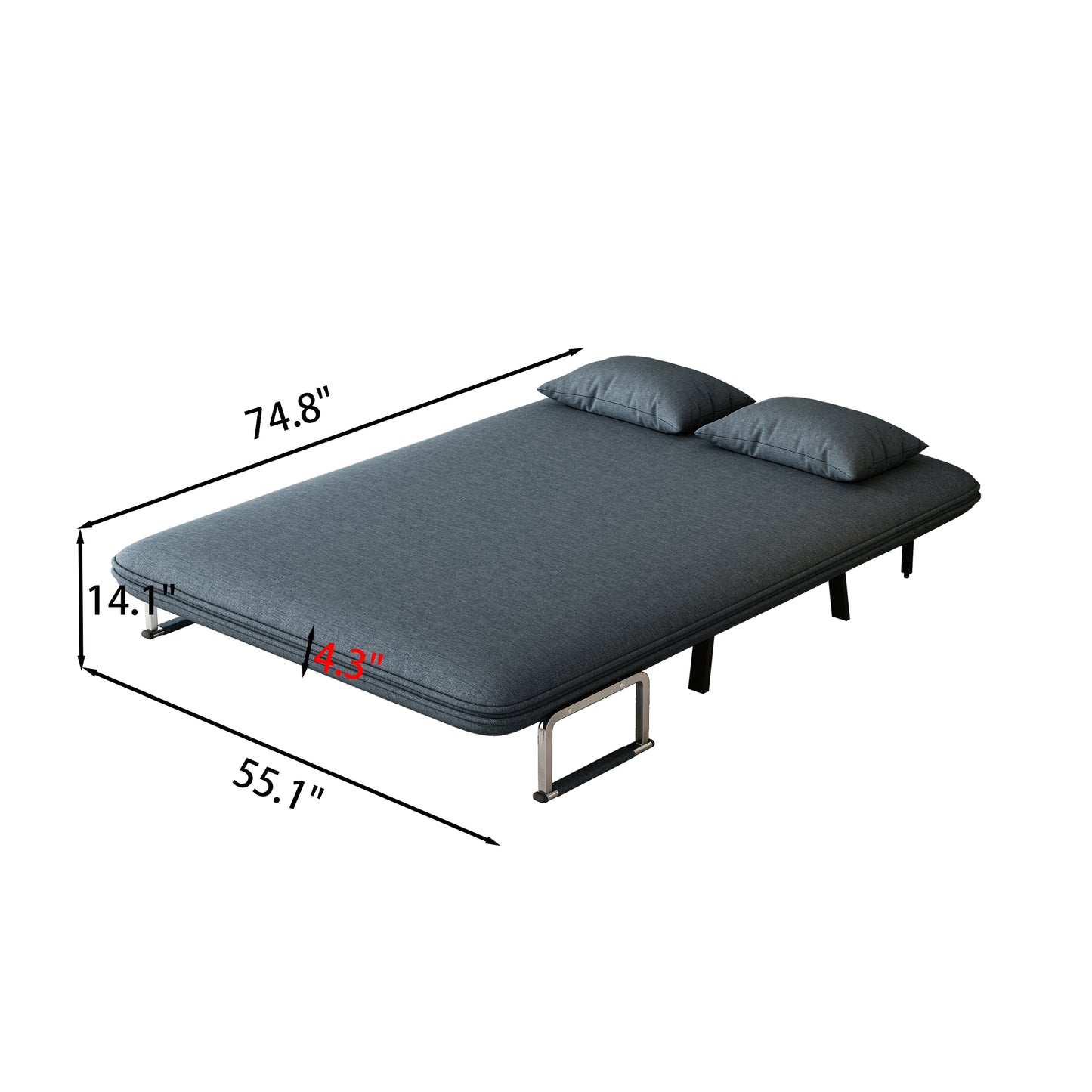 Convertible 55-Inch Chair Bed with Adjustable Backrest and Pillow, Lounge Couch for Home and Office