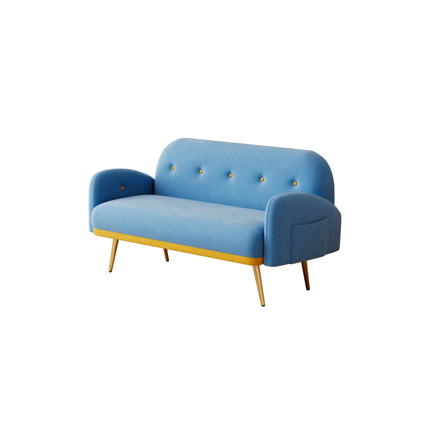 Blue Velvet Space-Saving Sofa with Throw Pillows - 58 Compact Design