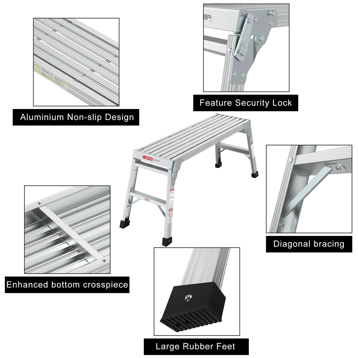 Work Platform Aluminum Step Ladder Drywall Safe ANSI Approved of Capacity 225 LBS Medium Duty Portable Bench Folding Ladders Stool w/Non-Slip Matb