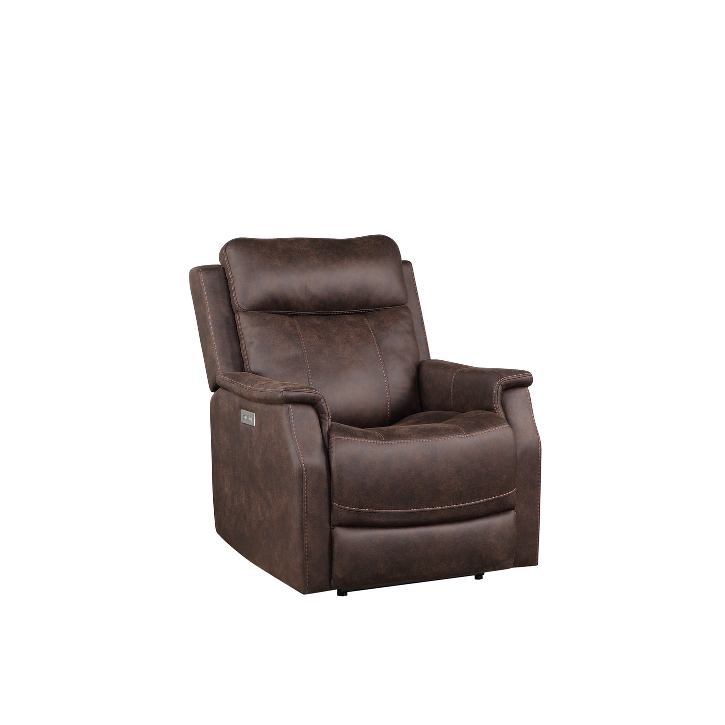 Contemporary Walnut Leatherette Recliner with USB Charging and Dual-Power Adjustment