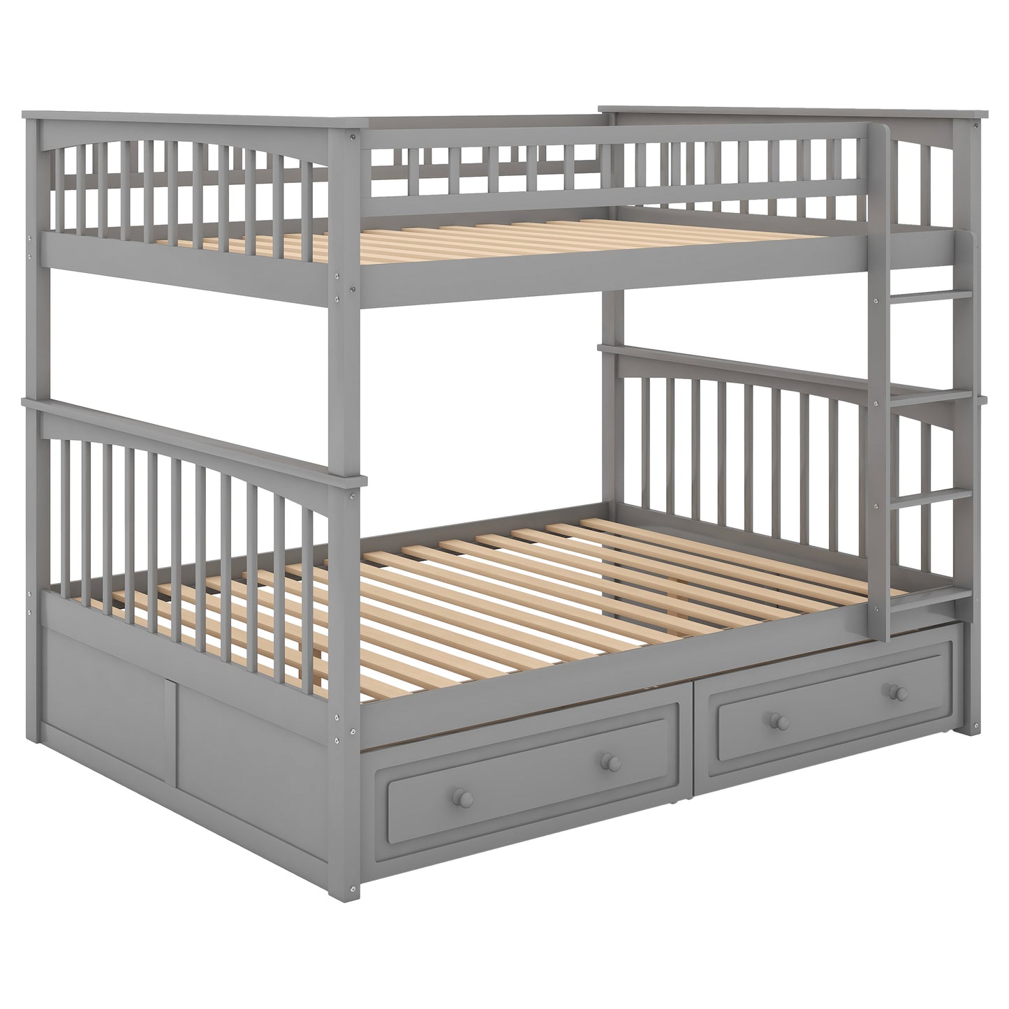 Gray Twin over Twin Bunk Bed with Convertible Drawers