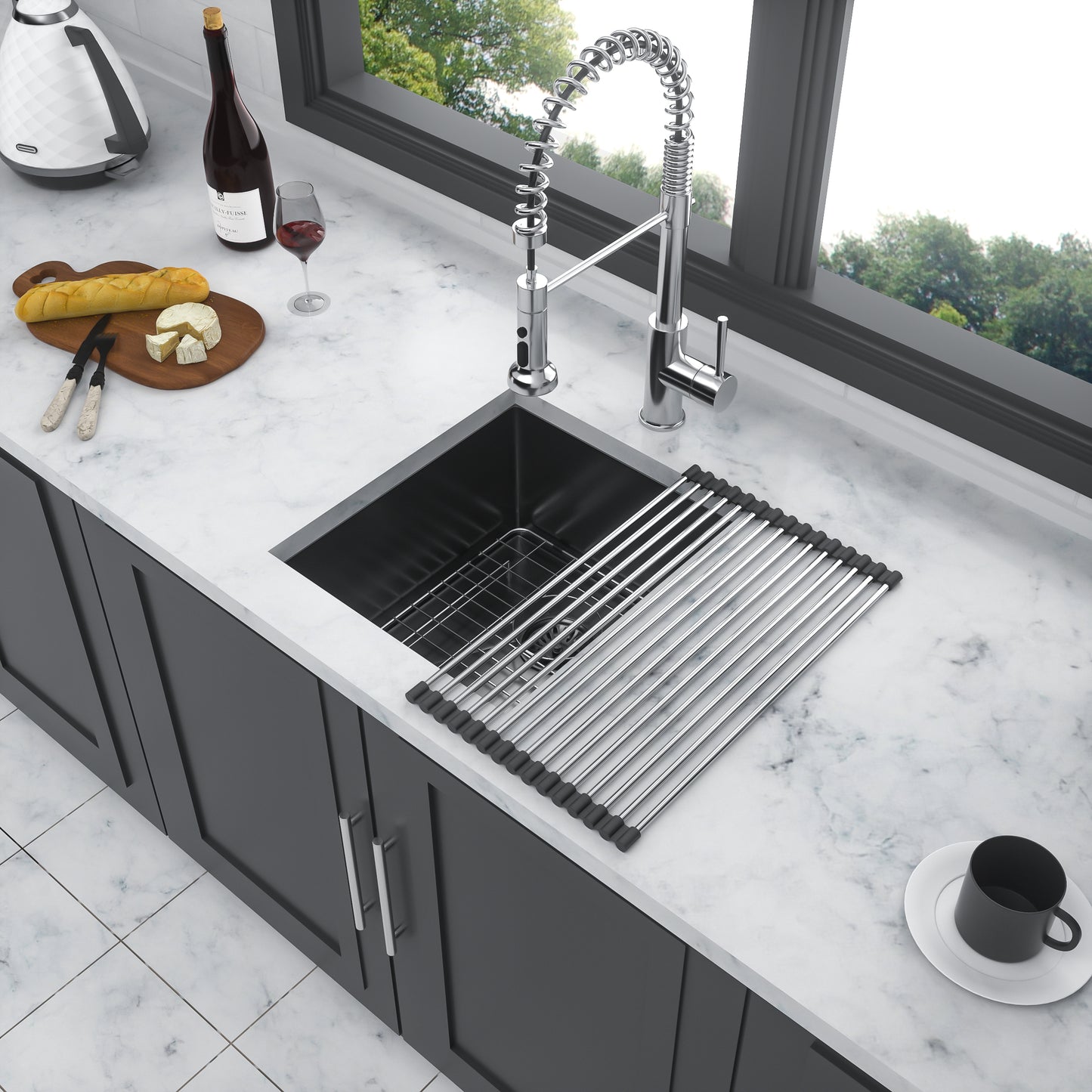 Gunmetal Black Undermount Stainless Steel Kitchen Sink - 15x 17x 10 Single Bowl Basin